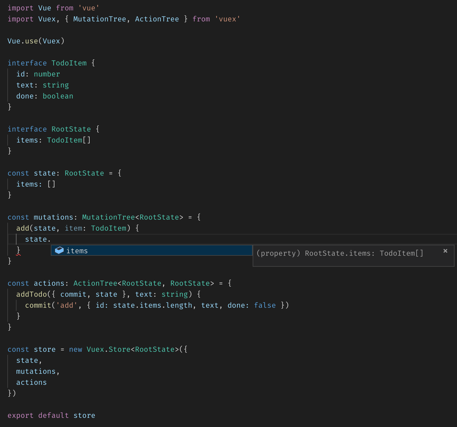 Vuex store implementation written in TypeScript