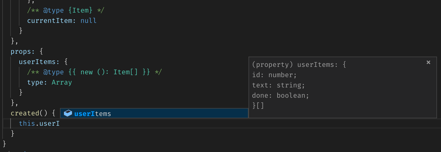 Vue component options with props as validator options having type key having complex types
