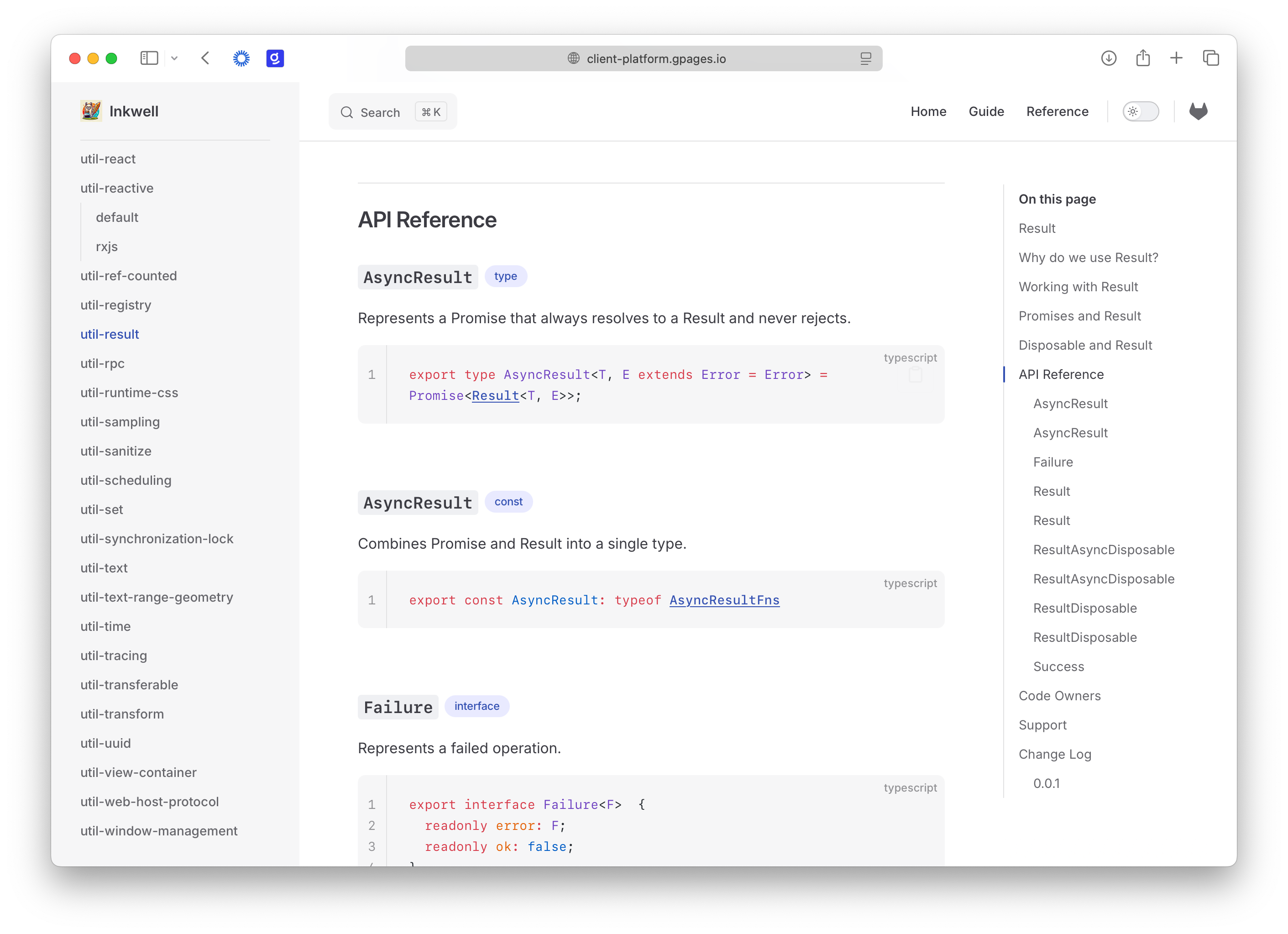Documentation website screenshot