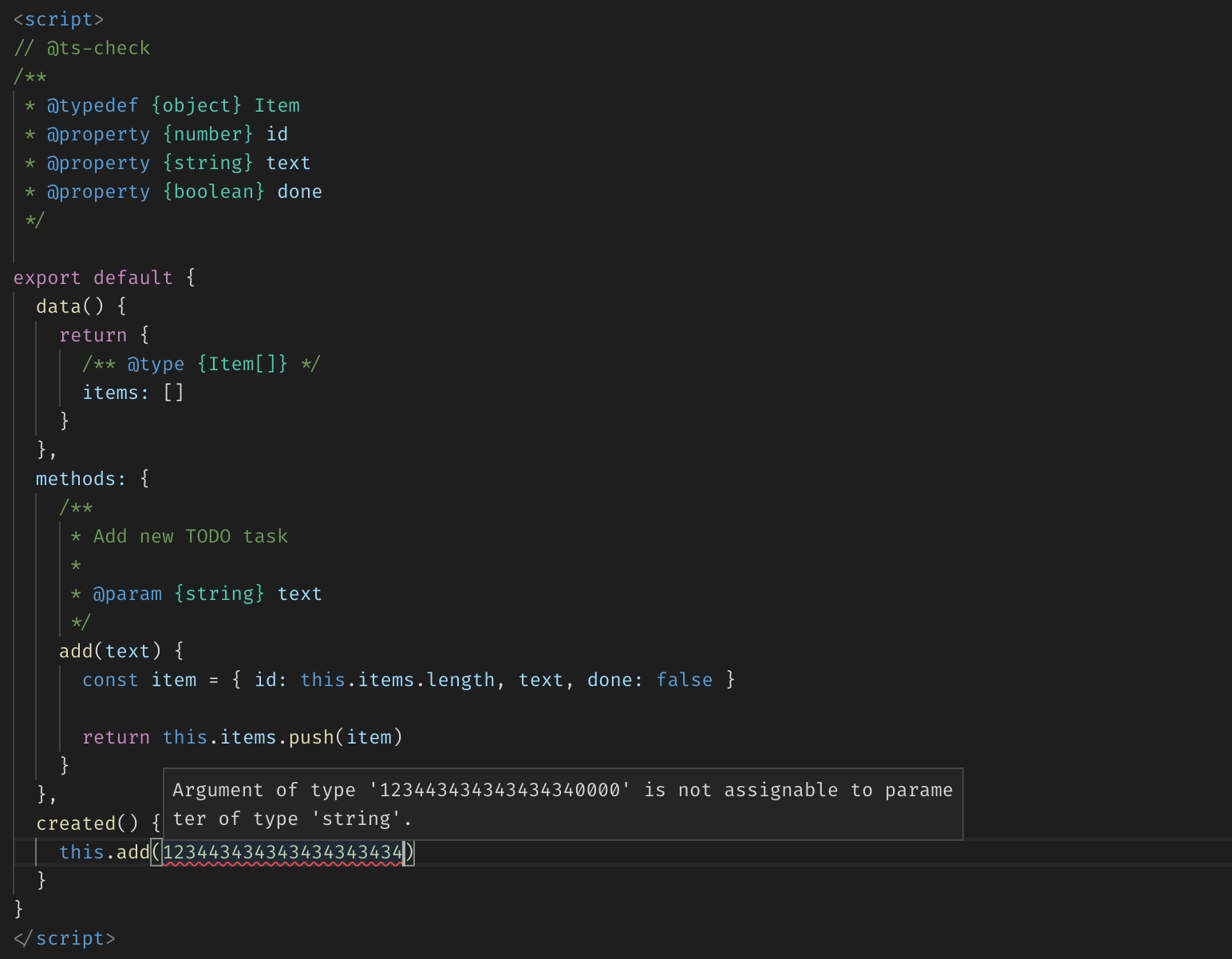 Strict type check errors in JavaScript