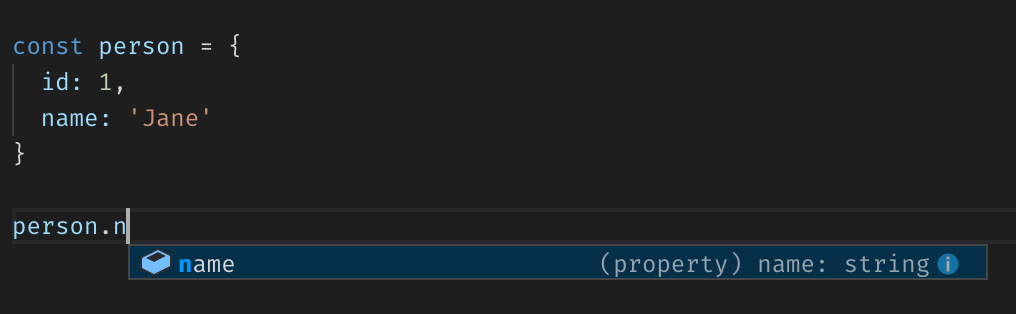 VS Code type inference on object properties