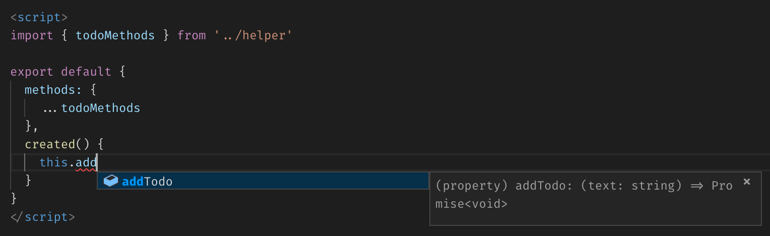 Intellisense in Vuex mapped methods